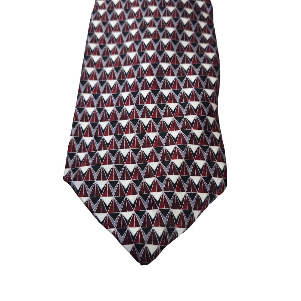 Stafford Neck Tie 100% Silk Red Black Silver Art Deco Geometric Wedding Office